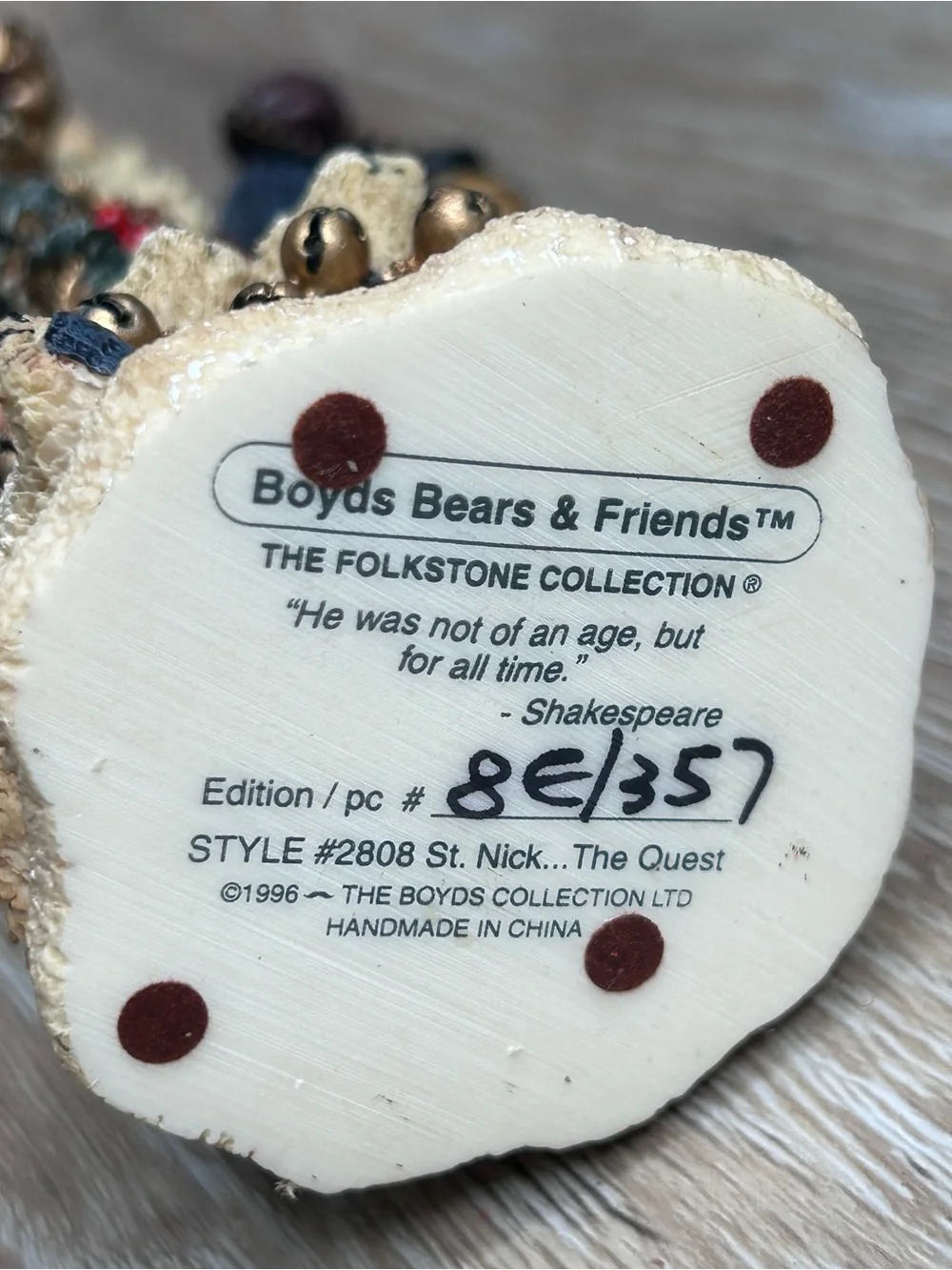 VTG 1996 Boyds Bears Folkstone St Nick The Quest Santa Figurine 2808 Boxed
